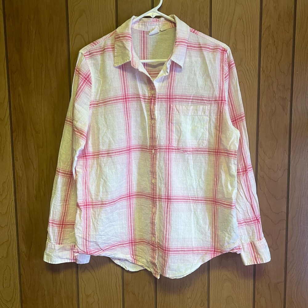 GAP Pink and White Plaid Shirt